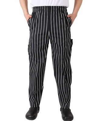 Men s Classic Multi Pocket Baggy Chef Pant Black White Stripe Cargo Style Che...
