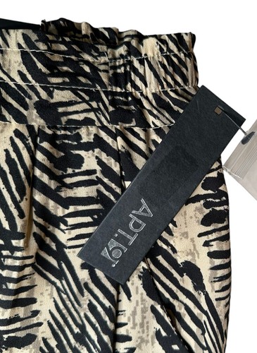 NEW Womens Apt 9 Tan Black Print Modern Fit Paper Bag Soft Elastic Waist Pants S - Picture 5 of 8