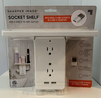 Sharper Image Socket Shelf Cordless Wall 6-Outlet Extender - White