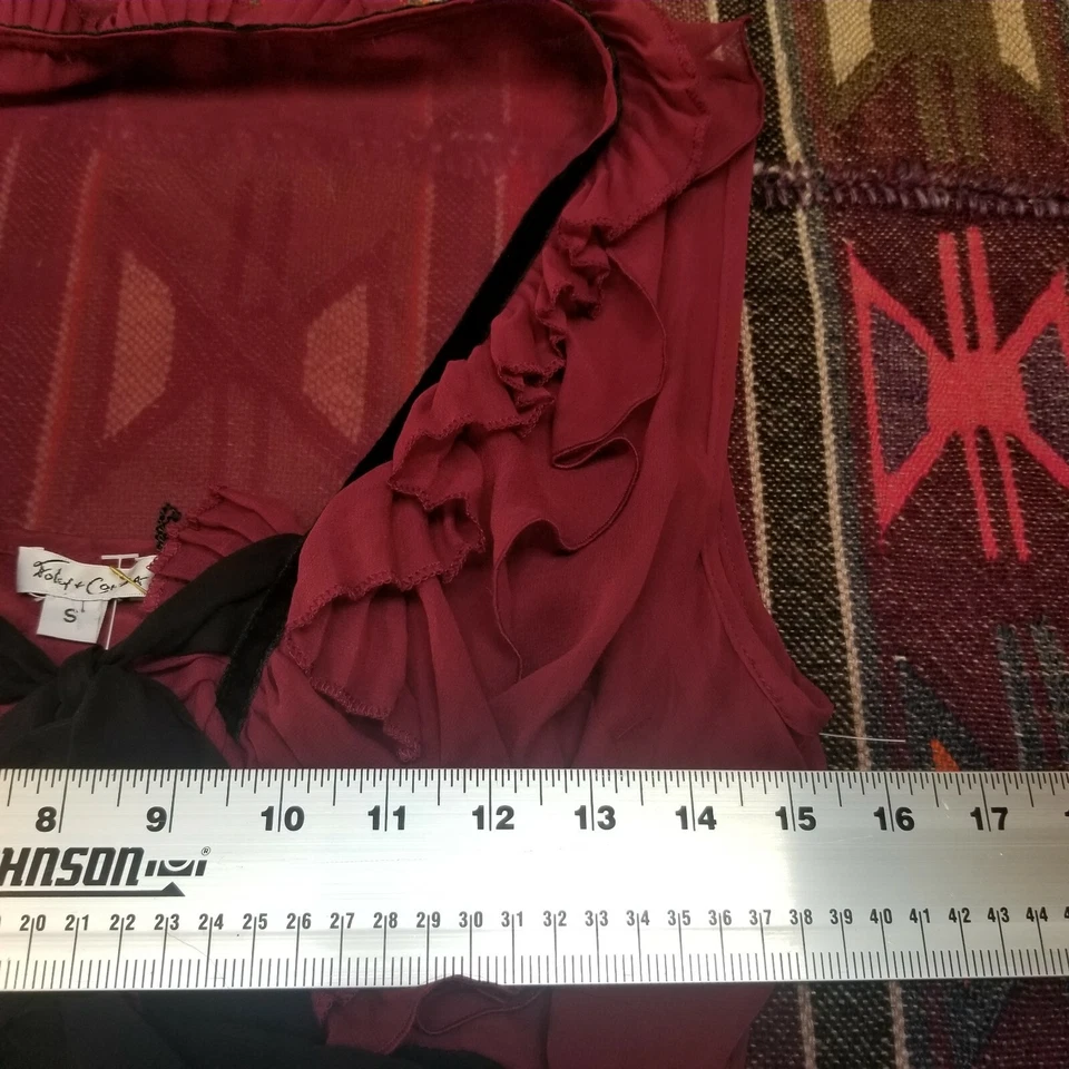 New Foley + Corinna Women Silk Ruffle Dress Small Red Black Sleeveless Tie-Waist - Image 4 of 4