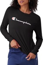 NWT Champion Standard Fit Long Sleeve Black Jersey Tee T Shirt Women  s Size M