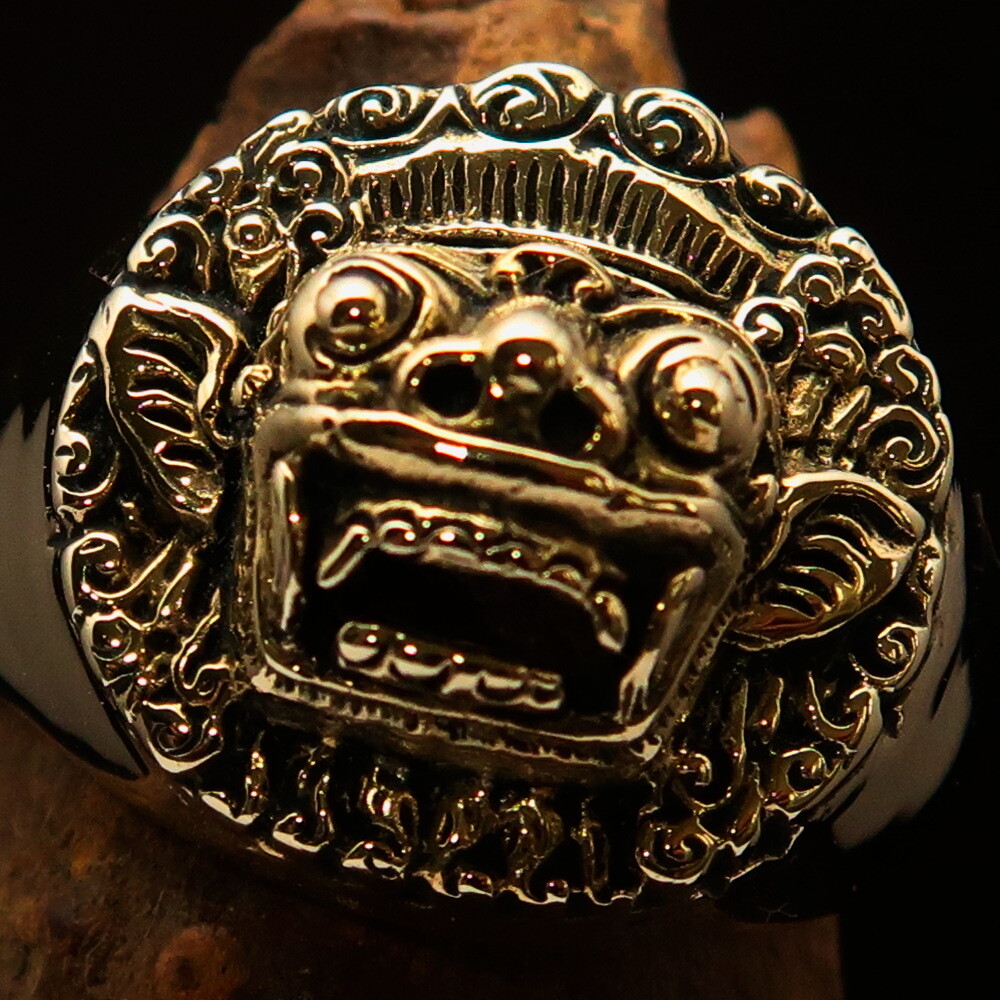 Anello Biker Spirituale Barong Balinese in Ottone Massiccio