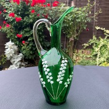 Art Deco Bohemian Hand Blown Mary Gregory Glass Vase Pitcher Lilli of The Valley