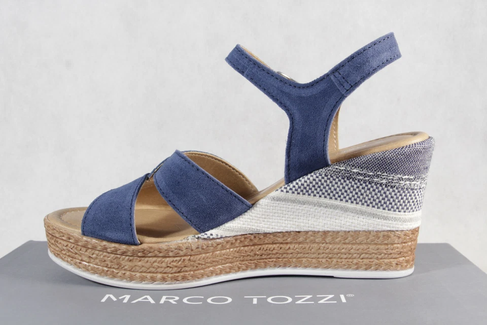 Sandalias para mujer Marco Tozzi de cuero real azul 28391 Foto 3 de 4