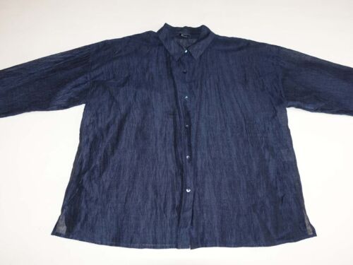 Eileen Fisher Women's Blouse Size 2X Long Sleeves Navy Blue Linen Blend Top - Photo 1 sur 6
