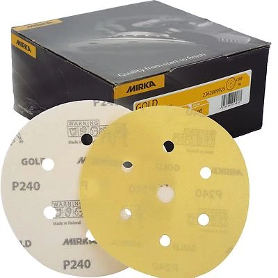 Mirka Gold Hook-It DA Sanding Discs � 150mm 6" 240 Grit 6+1 Hole Sander Pads