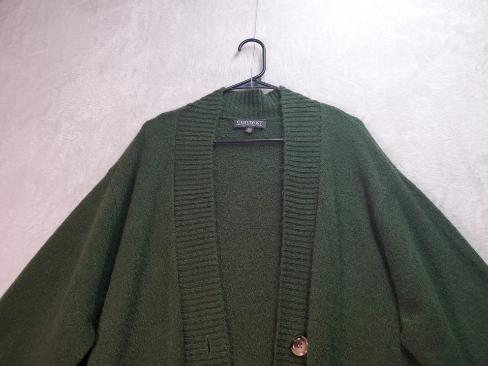 CONTEXT Cárdigan Suéter Mujer XL Verde Acrílico Manga Larga Bolsillos Botón Frontal Foto 4 de 4