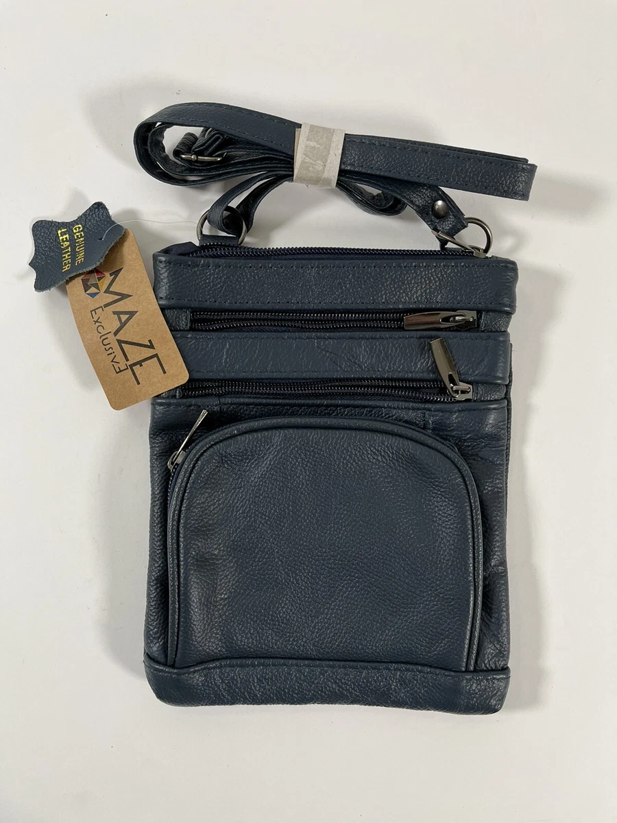 NWT Maze Super Soft Leather Crossbody Bag Navy Travel Adjustable Strap Pockets