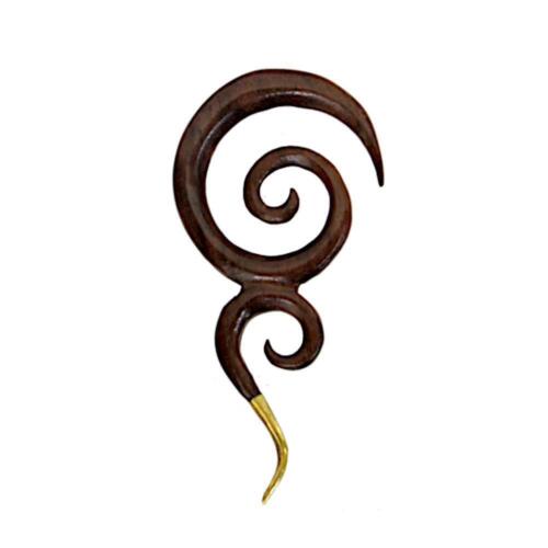 Lumaca elasticizzata legno orecchio piercing doppia spirale ottone estremità - Foto 5 di 12