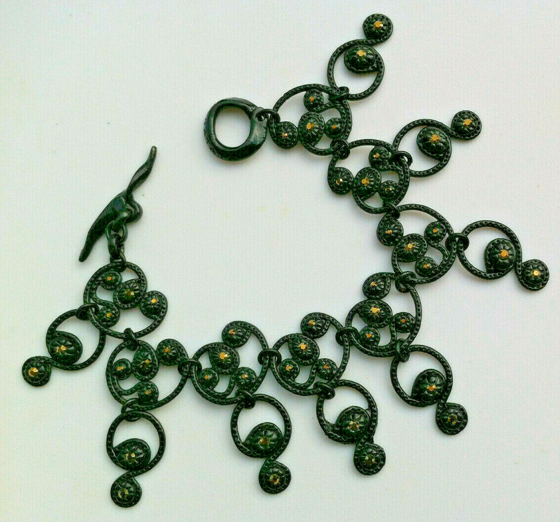 Bracelet vintage TARATATA signé en métal noir incrusté de strass