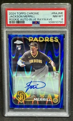 2024 Topps Chrome - Jackson Merrill #RA-JME Blue RayWave Ref Auto /150 PSA 8