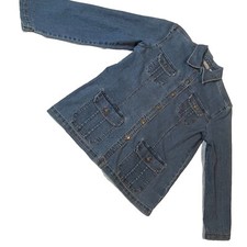 Erika Stretch Blue Cotton Denim Women’s Jeans Jacket Small Metal Button Up