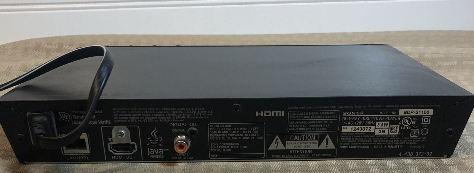 Sony Model BDPS1100 BluRay Disc DVD Streaming Player Works! eBay