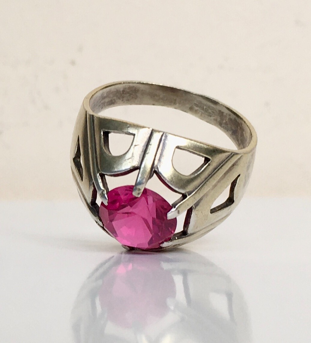 Ring №53 Vintage Soviet Red Ruby Silver Ring 875☆… - image 20