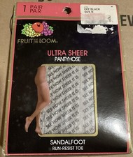 Vintage Fruit of the Loom Ultra Sheer Pantyhose sz B Off Black Sandalfoot 1 Pr.
