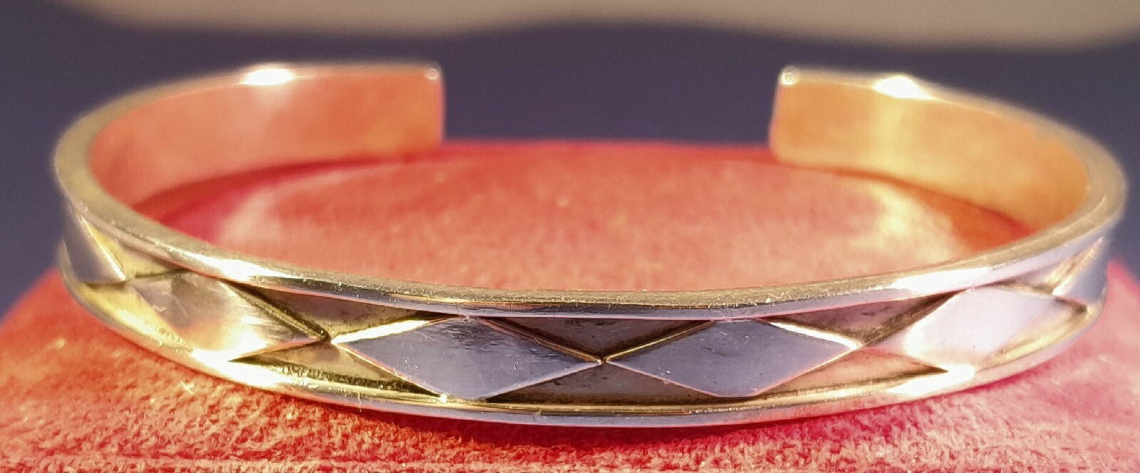 STERLING SILVER DIAMOND PATTERN CUFF BRACELET Ref… - image 3