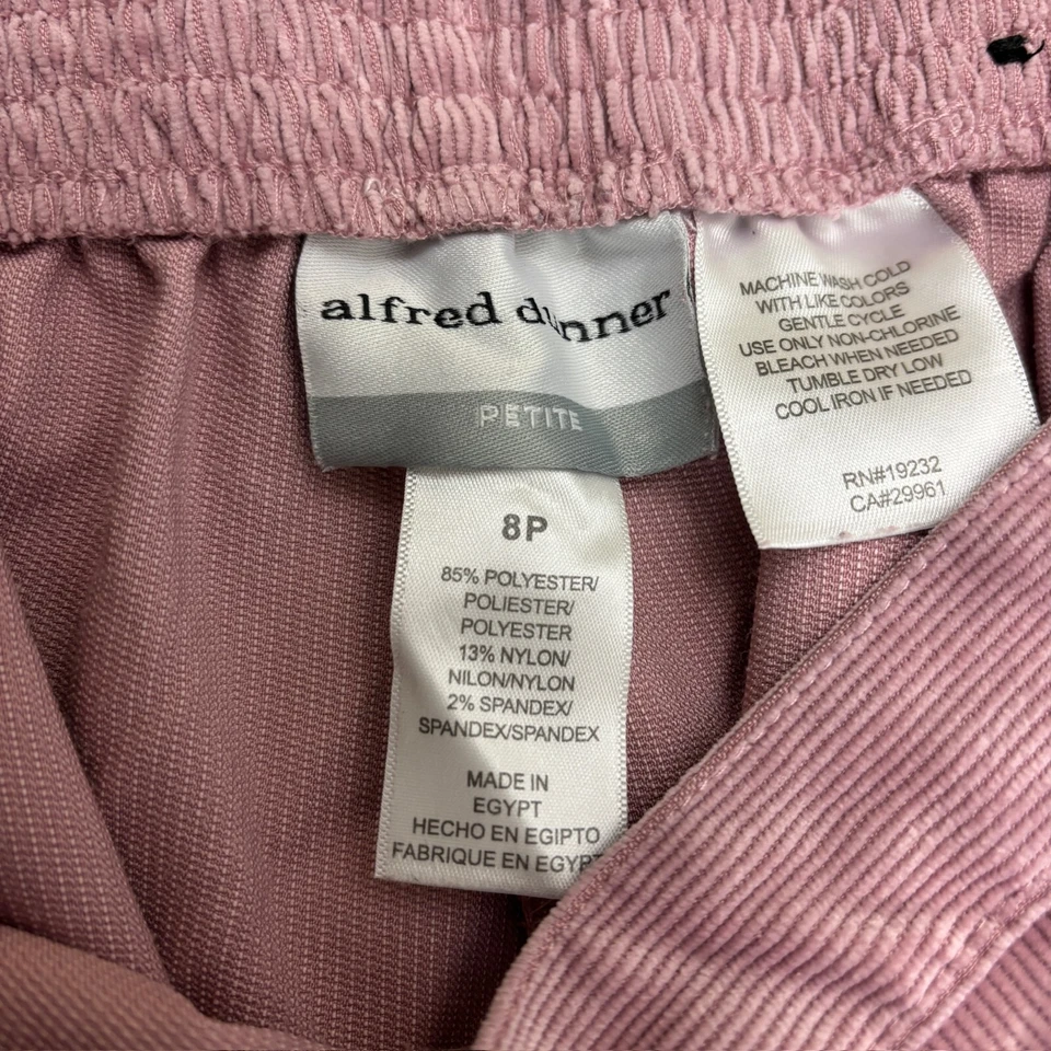 Alfred Dunner Back Elastic Pull On Straight Women's size 8P Pink Corduroy Pants - Image 2 of 3