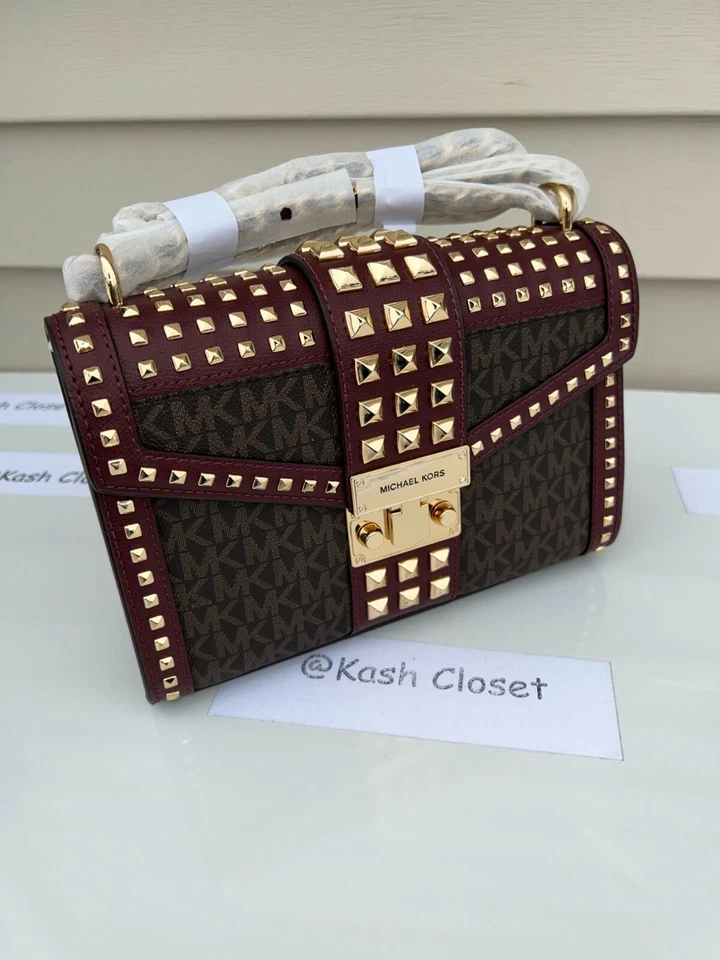 Michael Kors Bolso de Hombro Rosa Mediano Solapa Tachonado Bandolera Bolso Merlot