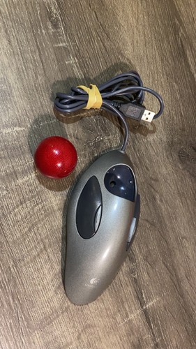 Logitech T-BC21 Trackman Red Marble USB Trackball Mouse - Picture 3 of 4