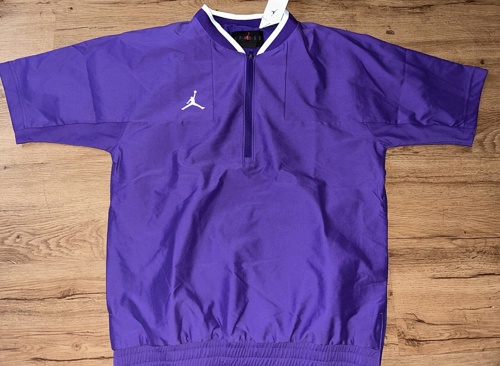 JORDAN MENS COACHES SHORT SLEEVE HOT JACKET 1/4 ZIP PURPLE WHITE SIZE