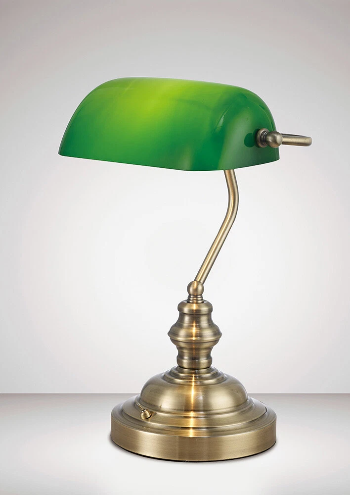 Deco D0085 Morgan Bankers Lamp Table Desk Lamp Antique Brass Green Glass  Shade 5056004200859