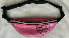 JUSTICE Sparkly Pink 4X10" Purse Bag FANNY PACK 1 Pocket 40" Adjustable Strap