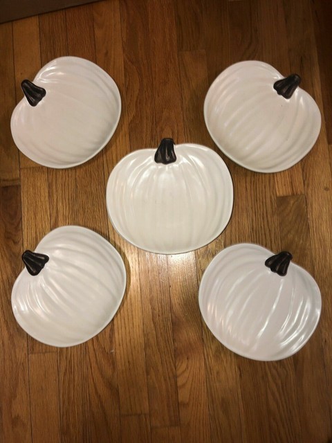 8 Pottery Barn Pumpkin Plates White 8 x 8 Ceramic Harvest Tidbit