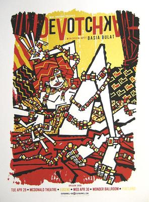 DEVOTCHKA KUNSTDRUCK SCREEN PRINT POSTER GUY BURWELL PORTLAND 2008 BASIA BULAT  
