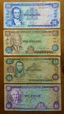Jamaica Bank Notes $1 $2 $5 $10 * 1985-1987