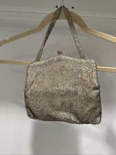Vintage Gray Beaded Handbag Kiss Lock Closure Great Shape Made In Japan