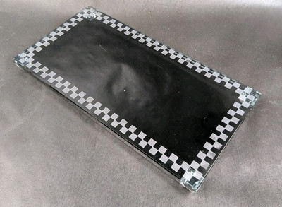 OLEG CASSINI Signed Smoked Glass Vanity Tray Dish Checkered 80s 90s