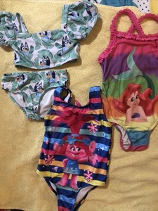 Lot Bluey Trolls Ariel Toddler Girls Swimsuits 2T