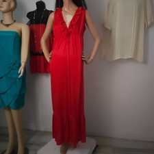 VTG 70s Red Long Nightgown Maxi Slip Dress Ruffle Coquette Siren Sm.. Nancy King