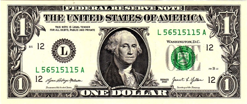 $1 2021 Fancy Serial  Uncirulated CU L56515115A