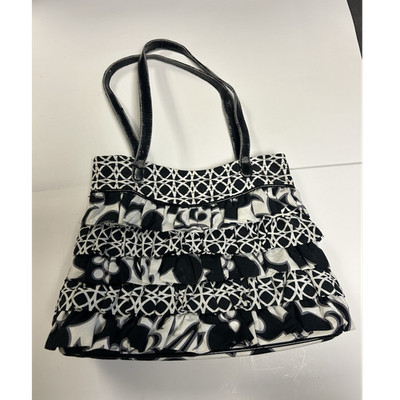Vera Bradley Black White Tote Double Handles Quilted Floral Zip Inner Pockets