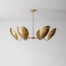 Mid Century Modern Brass 6 Light Curved Perforated Shades Pendant Mid Century Mo