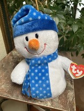 Ty Pluffies CHILLY  Blue HatSnowman Barnes Noble Exclusive 2010 9" Plush Mint