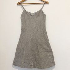 Grey Mini Dress Spaghetti Strap A-Line Casual Size M L 12 14 90s Style