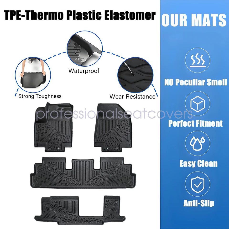 3D Floor Mats TPE For 2022-2025 Nissan Pathfinder 8 Seats/Infiniti QX60 7 Seats - Изображение 3 из 4