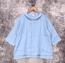 New Lintico Tunic Top XL Womens Sky Blue Linen Collared Popover