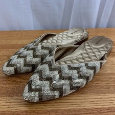 Birdies The Swan Chevron Cream and Gold Beaded Flats Womens Size 9.5
