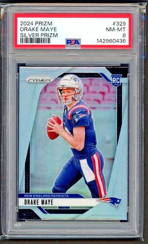 2024 Panini Prizm Rookies Drake Maye #329 Silver Prizm RC PSA 8 NM-MT