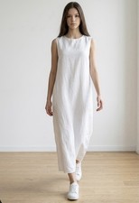 ZARA Women Linen Blend Midi Dress ZW Collection Oyster White Small 8135/100