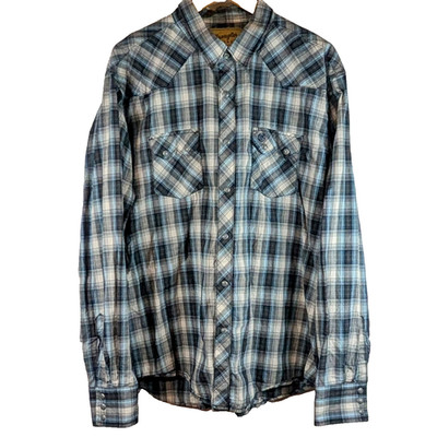 Wrangler Retro Pearl Snap Shirt mens XXL Country Double Pockets Blue/Gray LS