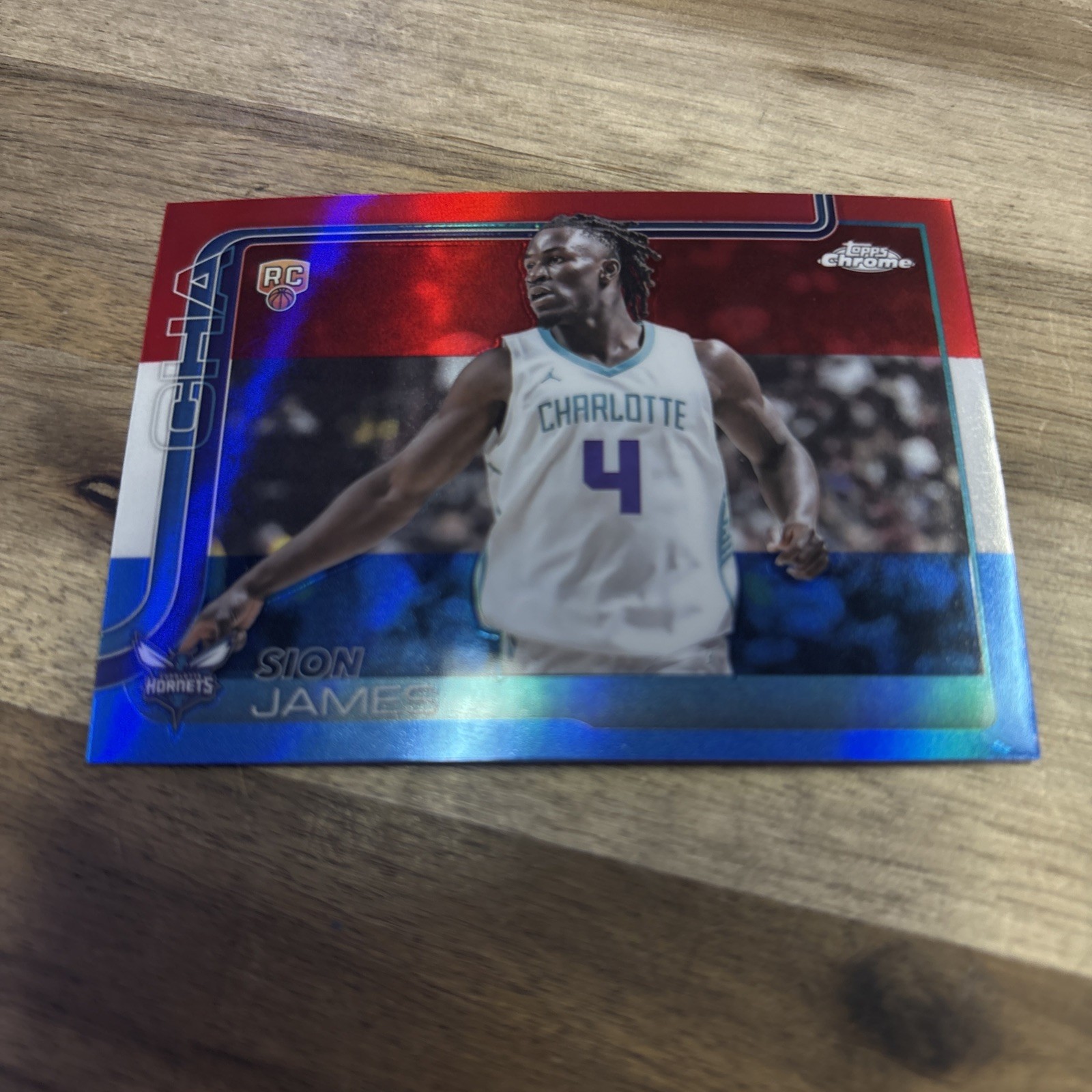 2025-26 Topps Chrome Red White & Blue Sion James Rookie Charlotte Hornets #283