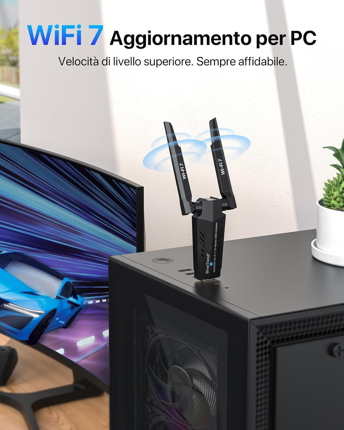Adattatore WiFi 7 USB BE6500Mbps - Gaming Lag-Free per PC Laptop - 2