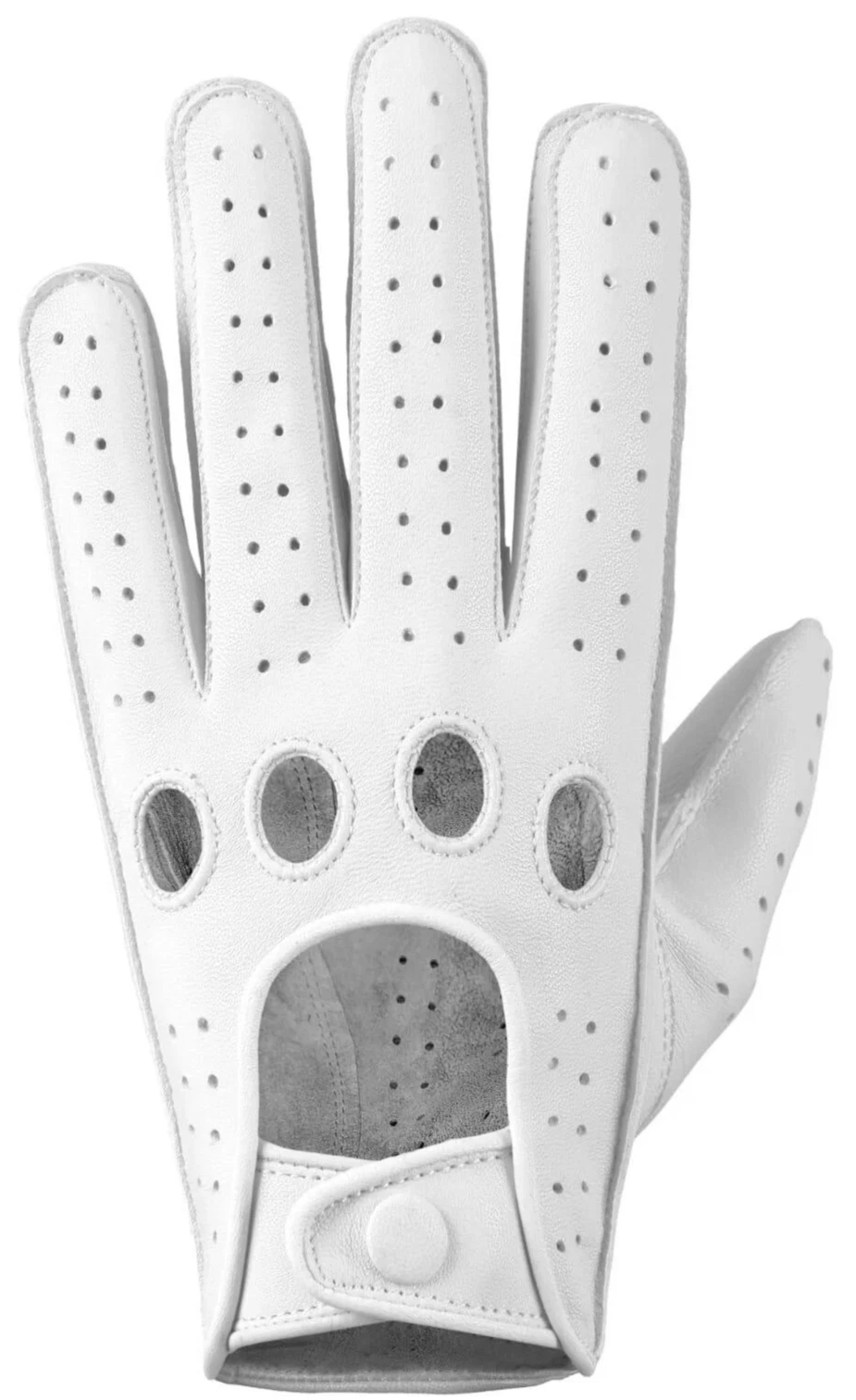 Men's Lambskin Real Chauffer Leather Gloves White Size Large