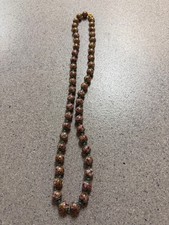 Vintage Chinese Cloisonne Enamel Flower Gold Tone Bead Necklace W/MARKING