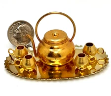1:12 Vintage Tea Set Brass Gold Tone Metal Dollhouse Miniature Decoration