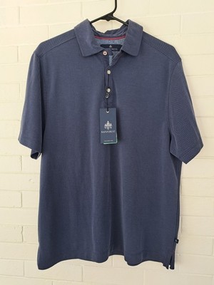 NWT Men's Rainforest Brand Navy Blue Tencel Polo Shirt Size Large Short Sleeve